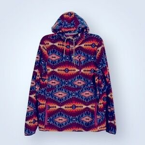 Dravus Aztec Southwestern Fleece Hooded Snap Button Pullover Jacket Size Medium